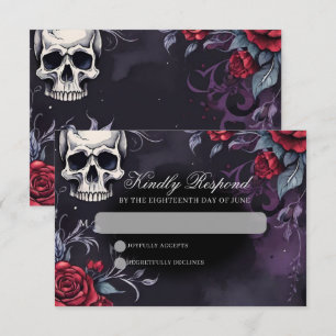 Gothic Skull & Rose Elegant Dark Wedding RSVP Card
