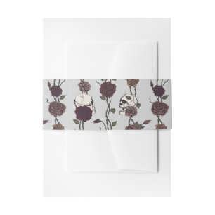 Gothic Skull & Rose Light Gray Wedding Belly Band Invitation Belly Band