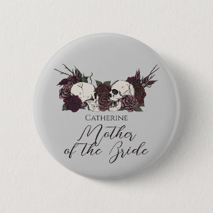 Gothic Skull & Rose Light Gray Wedding Party 2 Inch Round Button