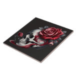 Gothic Skull Rose  Tile<br><div class="desc">Large (6" X 6") Display your favorite photos, images, and quotes on this vibrant ceramic tile. You can use your custom tile as a trivet or to upgrade your home décor. Great for holiday, wedding, and office gifts. Dimensions: 6"l x 6"w; Thickness: 0.19" Weight: 8.5 oz. Made of white ceramic...</div>