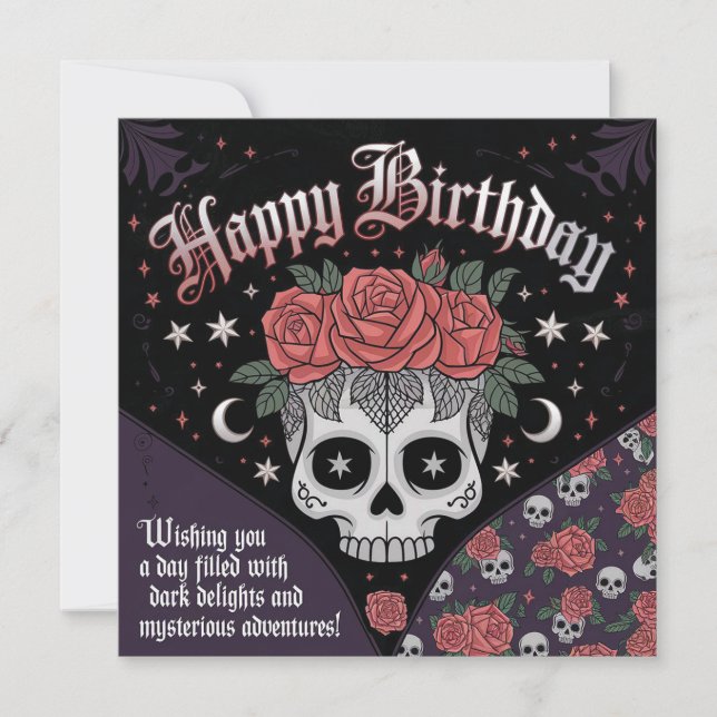 Gothic Skull & Roses Birthday Card  (Front)