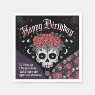 Gothic Skull & Roses Birthday Card Napkin
