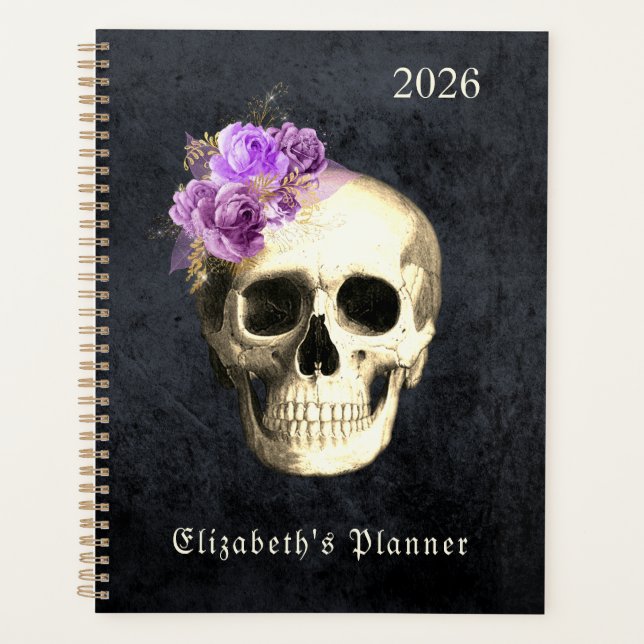  Gothic Skull Roses Personalized 2026 Planner (Front)