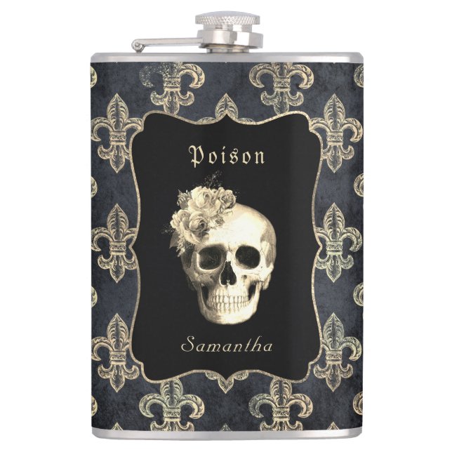  Gothic Skull Roses Personalized  Flask (Front)