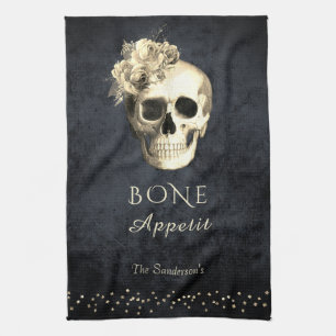 Gothic Skull Roses Personalized Kitchen Towel
