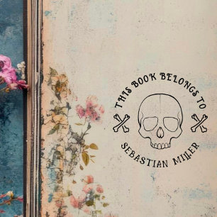 Gothic Skull Round Custom Book From The Library Of Rubber Stamp