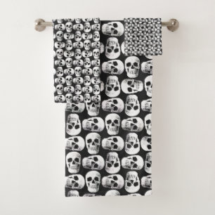 Gothic Skull Scary Black And White Pattern Design Bath Towel Set