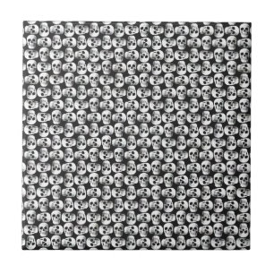 Gothic Skull Scary Black And White Pattern Design Tile