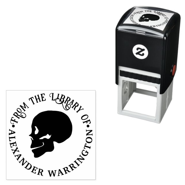 Gothic Skull Skeleton “from the library of” Book Self-inking Stamp (In Situ)
