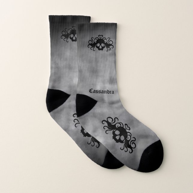 Gothic skull smoky grey large socks (Pair)