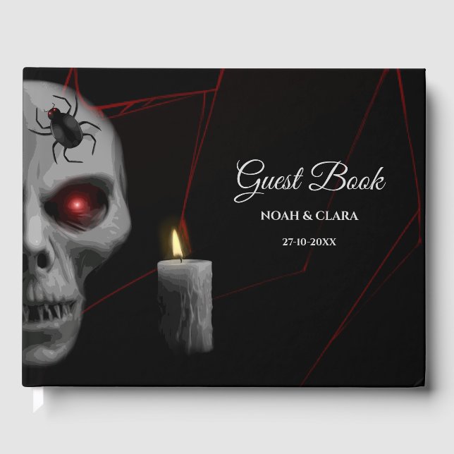 Gothic Skull Spider Candle - Dark Moody Halloween  Guest Book (Front)