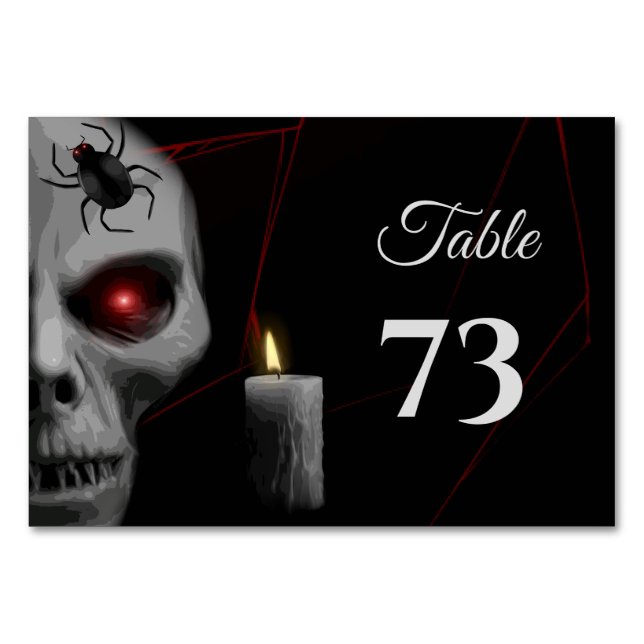 Gothic Skull Spider Candle - Dark Moody Halloween Table Number (Front)