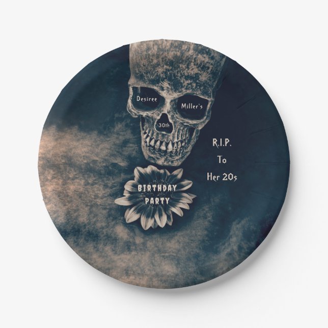 Gothic Skull Sunflower RIP To her 20s Paper Plate (Front)