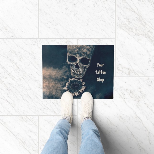 Gothic Skull Sunflower Vintage Antique Doormat (Indoor)