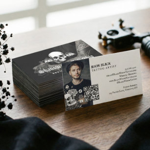 Gothic Skull Tattoo Artist Studio Photo QR Code Business Card