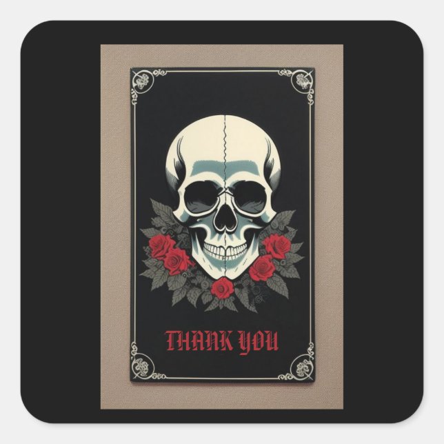 Gothic Skull 'Thank You' Sticker (Front)