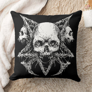 Gothic Skull Trio Throw Pillow