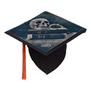 Gothic Skull Vintage Old Books Cyanotype Macabre Graduation Cap Topper