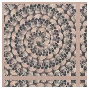 Gothic Skull Vintage Sepia Abstract Spiral Pattern Fabric