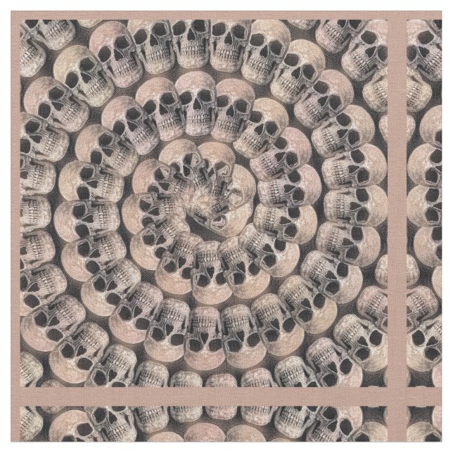 Gothic Skull Vintage Sepia Abstract Spiral Pattern Fabric (Close Up)