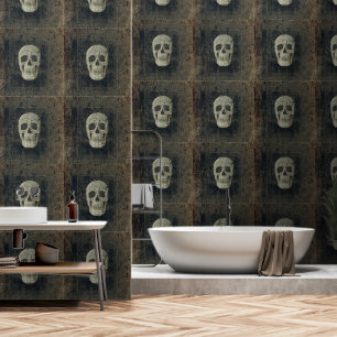 Gothic Skull Vintage Sepia Black Grunge Texture Wallpaper