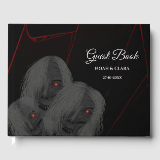 Gothic Skull White Ghosts- Dark Moody Halloween  Guest Book