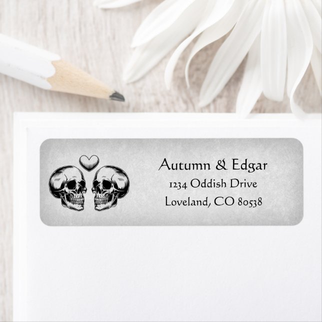 Gothic Skull White Victorian Etching Address (Insitu)