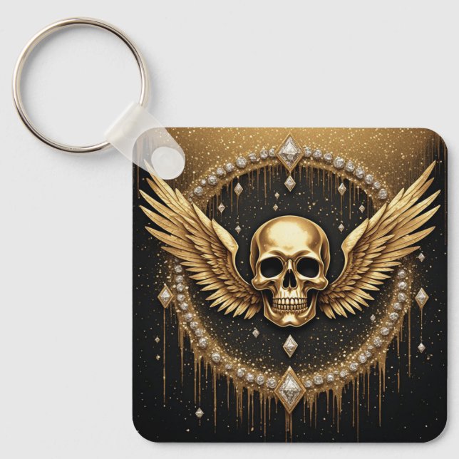 💎 Gothic Skull Wings Logo For Alternative Gifts ☠ Keychain (Front)