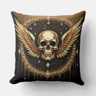 💎 Gothic Skull Wings Logo For Alternative Gifts ☠ Throw Pillow