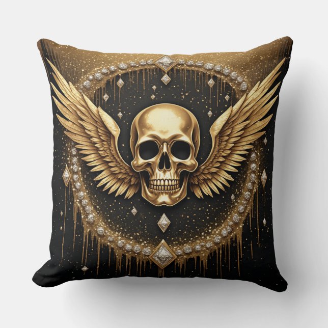 💎 Gothic Skull Wings Logo For Alternative Gifts ☠ Throw Pillow (Front)