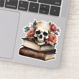 Gothic Skull with Books and Flowers Waterproof 
