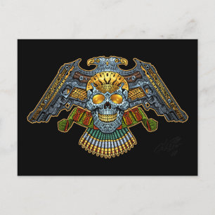 Gothic Skull with Guns and Bullets by Al Rio Postcard