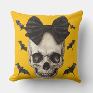🦇 Gothic Skull with Node Throw Pillow