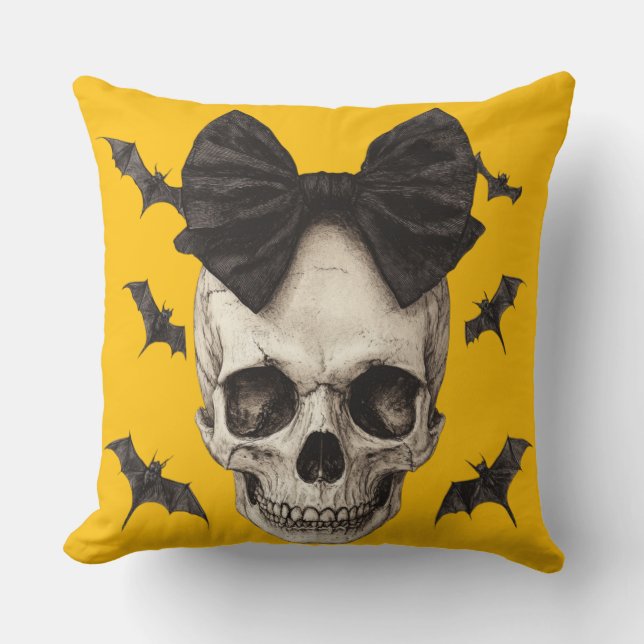 🦇 Gothic Skull with Node Throw Pillow (Front)