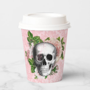 Gothic Skull with Pink Roses  Paper Cups
