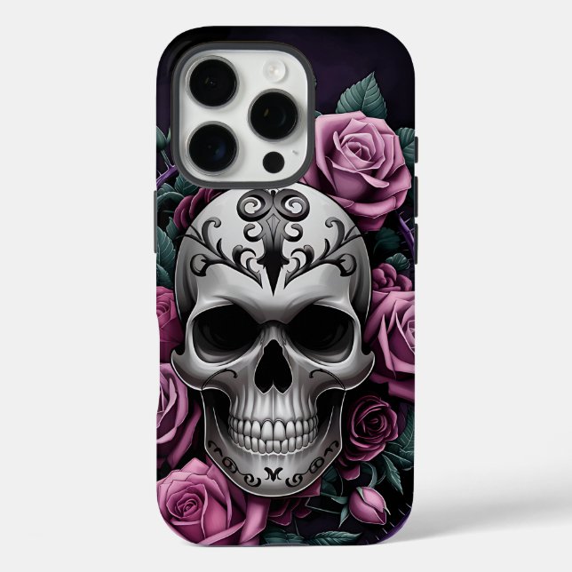 Gothic Skull with Purple Roses Case-Mate iPhone Case (Back)