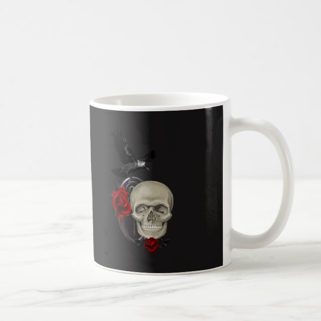 Gothic Skull With Rose and Raven Coffee Mug (Right)