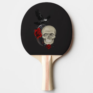 Gothic Skull With Rose and Raven Ping Pong Paddle