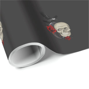 Gothic Skull With Rose and Raven Wrapping Paper