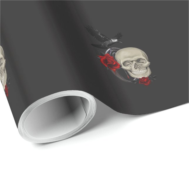 Gothic Skull With Rose and Raven Wrapping Paper (Roll Corner)