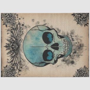 Gothic skull with teal smoke eyes ephemera tissue paper