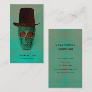 Gothic Skull With Top Hat Green Teal Vintage Business Card