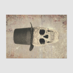 Gothic Skull With Top Hat Vintage Sepia Texture Tissue Paper
