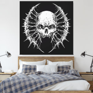 Gothic Skull with Webbed Wings Canvas Print
