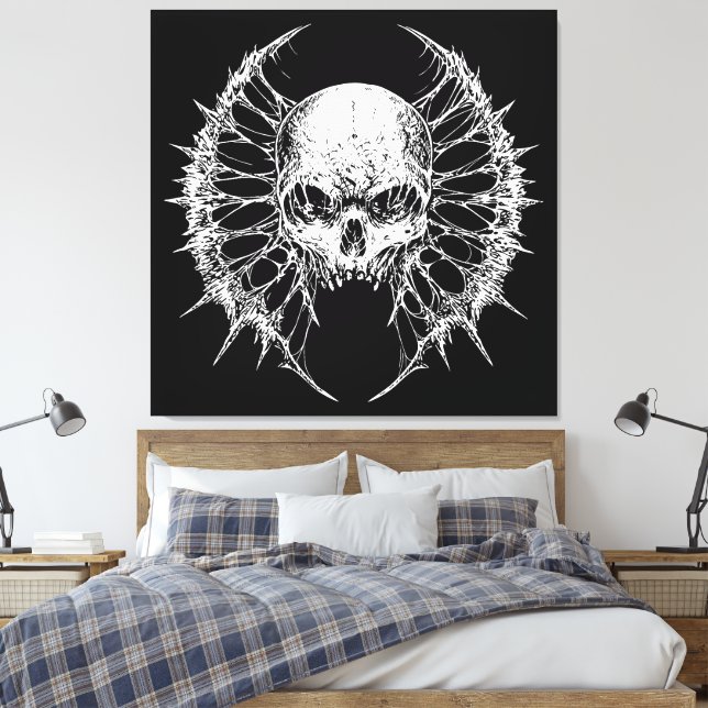 Gothic Skull with Webbed Wings Canvas Print (Insitu(Bedroom))