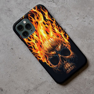 Gothic Skull Yellow Orange Fire Flames Pattern iPhone 16 Pro Max Case