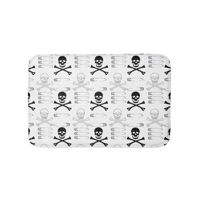 Gothic Skulls and Bones Punk Rock Bath Mat (Front)