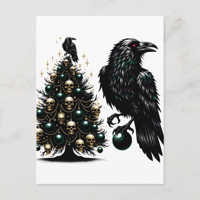 Gothic Skulls and Ravens Christmas Tree Postcard (Front)