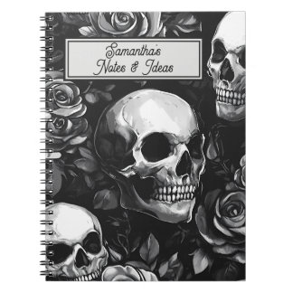 Gothic Skulls And Roses Black Notebook