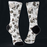 Gothic Skulls and Roses Floral Socks<br><div class="desc">These fun feminine gothic socks are hand-drawn in black ink by Nathalie Portet,  featuring whimsical skulls and blush pink and cream roses and spiderwebs. White background.</div>